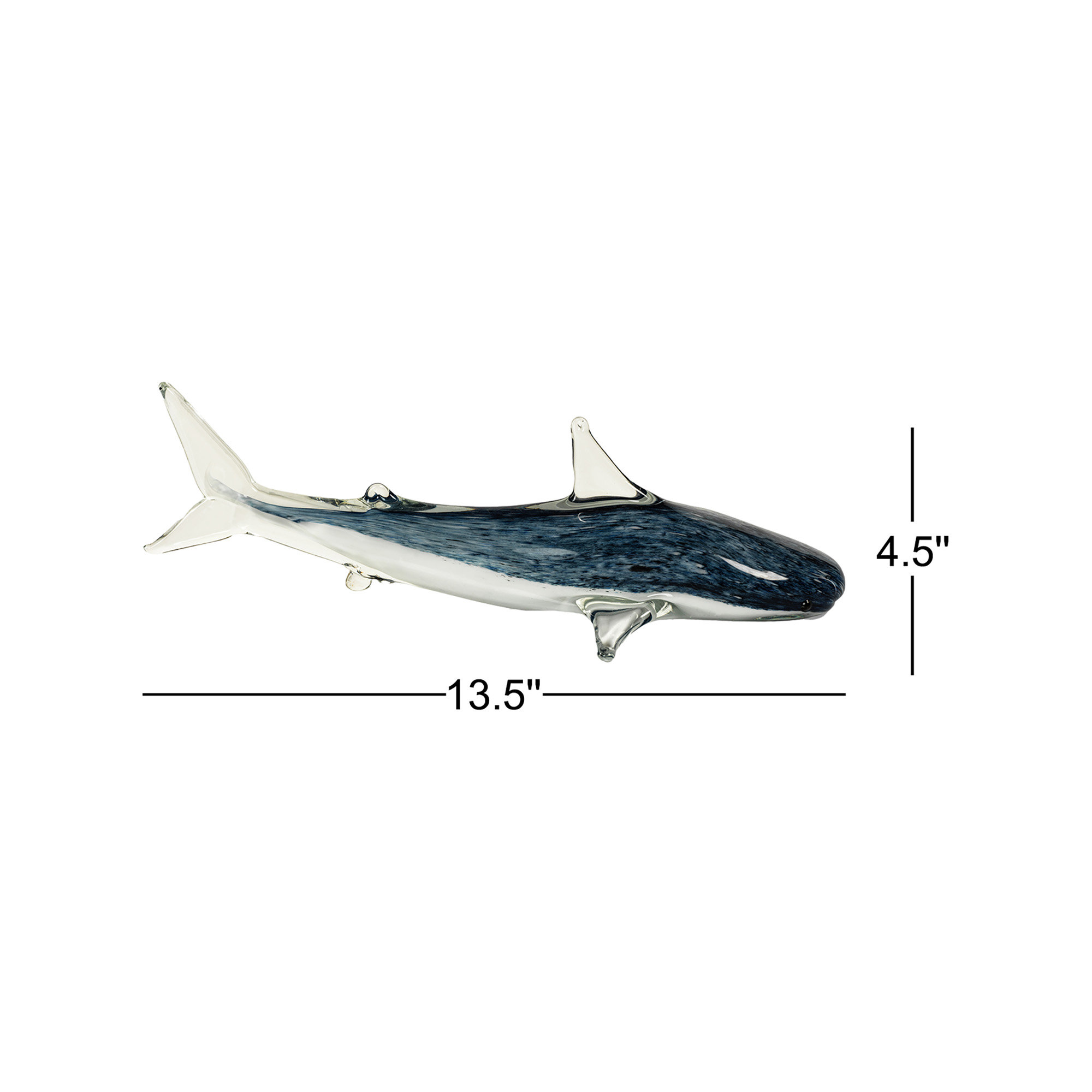 Decorative Glass Wildlife Blue Shark Figurine, 4.5" H x 13.5" W x 4.75" D