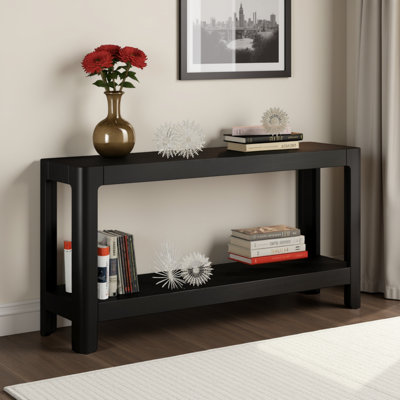 Console Table with Rounded Corners, Solid Pine Legs and Wood Veneer Top