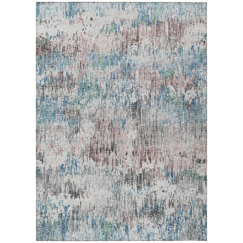 Tapis intérieur / extérieur bleu en polyester tissé à la machine Yakita, Rectangle de 10 pi x 14 pi