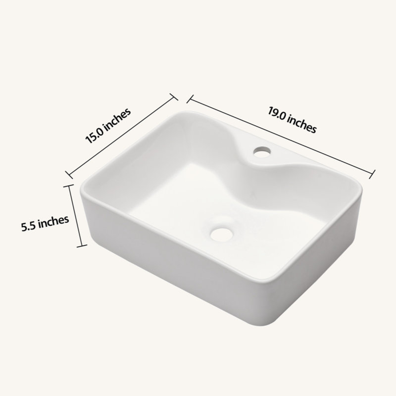19"X15" Ceramic Rectangular Vessel Bathroom Sink, White