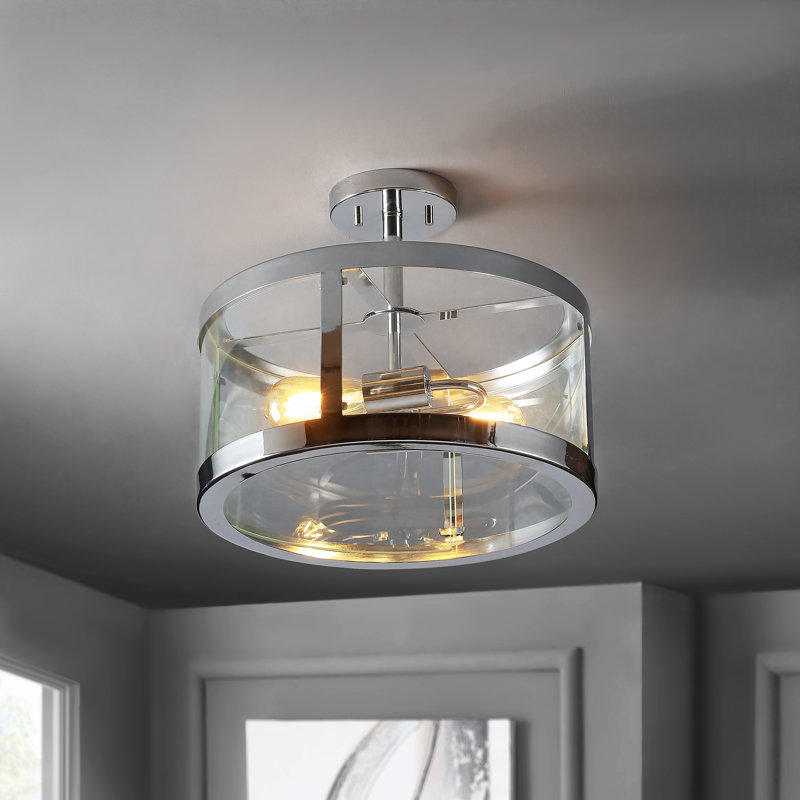 Pinkney Glass Semi Flush Mount, Chrome