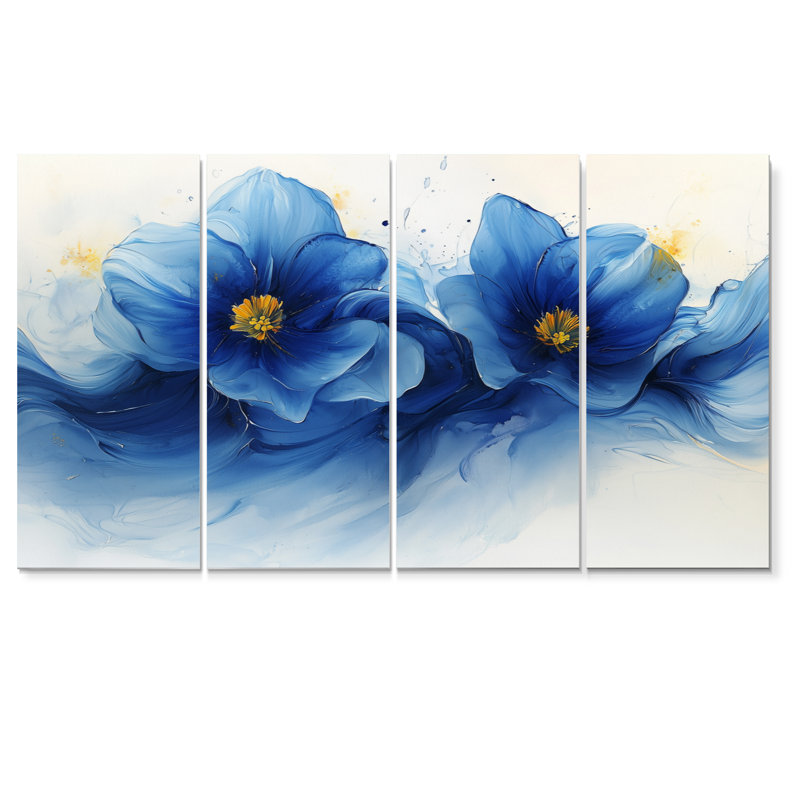 «Blue Daffodils Bloom I» - art mural jonquilles - ensemble d'art mural traditionnel, 4, H 28 po x l 48 po