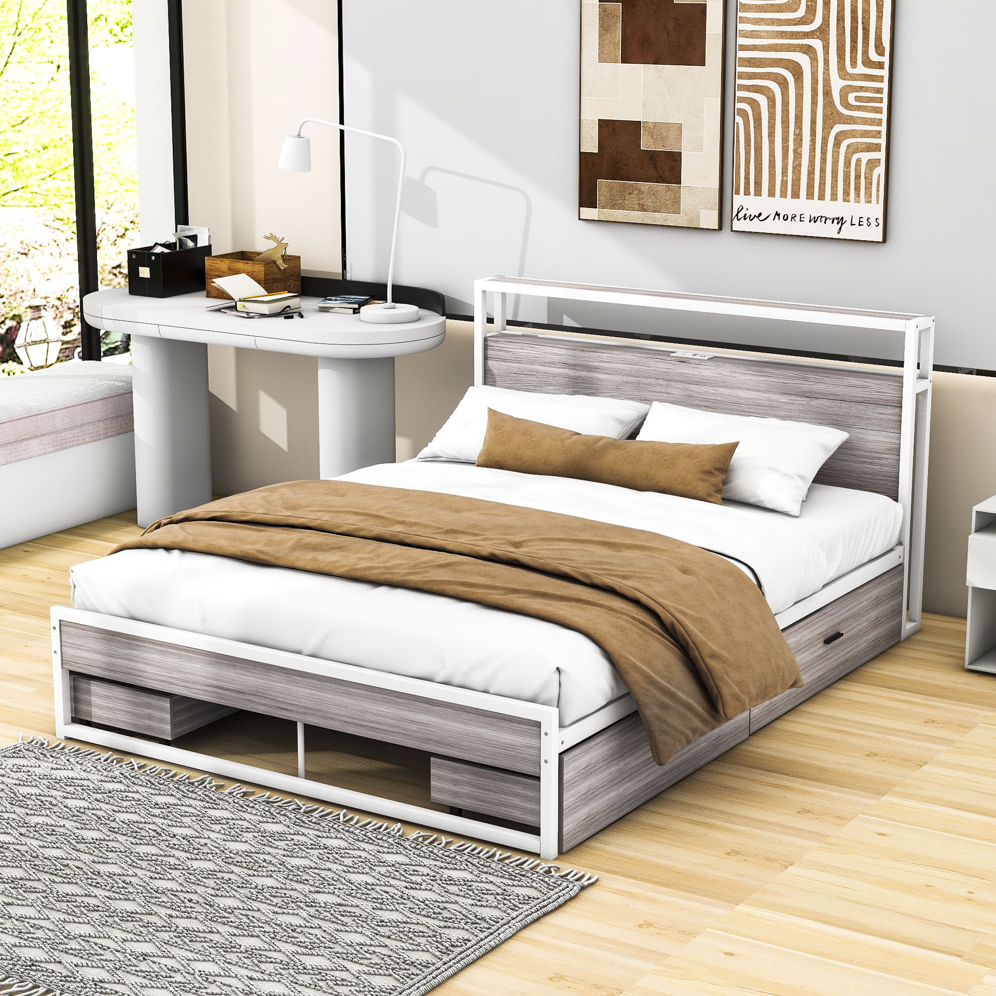 17 Stories Fenelia Metal Platform Bed with Four Drawers and USB Ports Wayfair