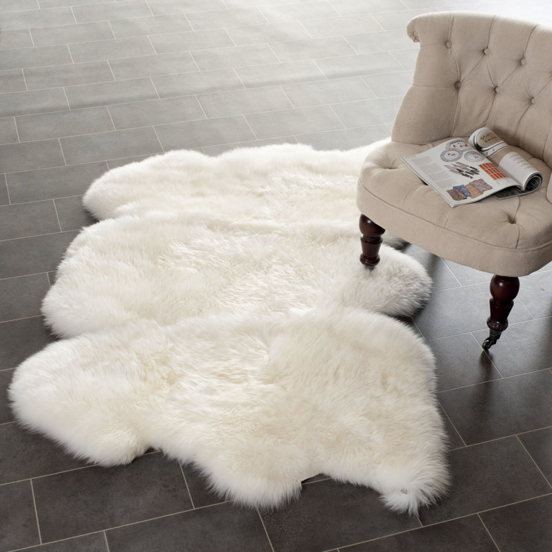 Keira Solid Colour Sheepskin Hand Woven Area Rug, Rectangle 91cm x 152 cm