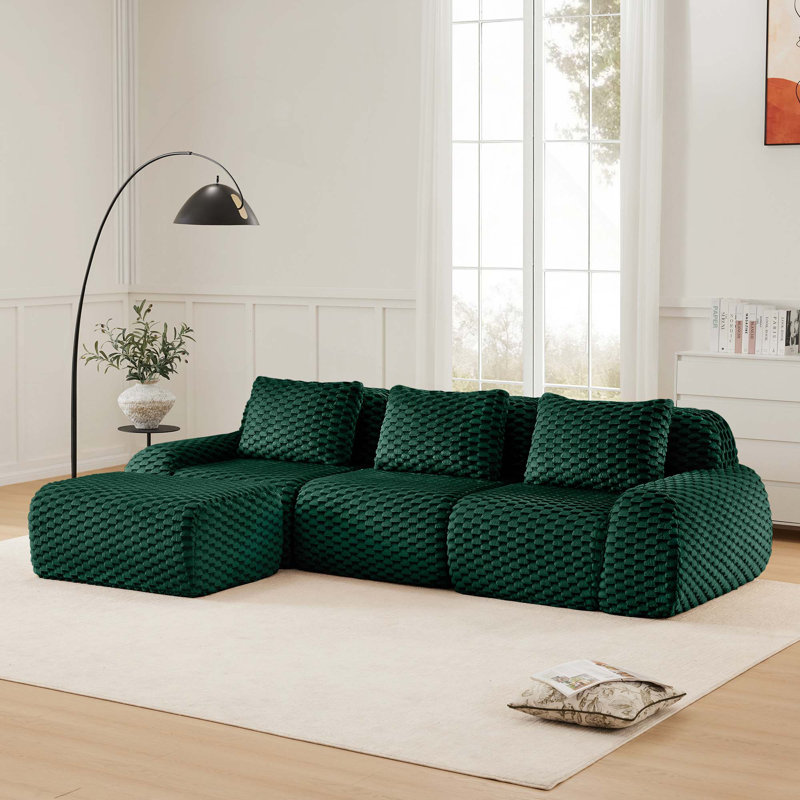 114" Modern L-Shaped Modular Sectional Sofa For Living Room,Flannelette Fabric,Oversized 3-Seater Couch,Boneless Sofa,Movable Ottoman,Buckle Connection,Anti-Slip Design