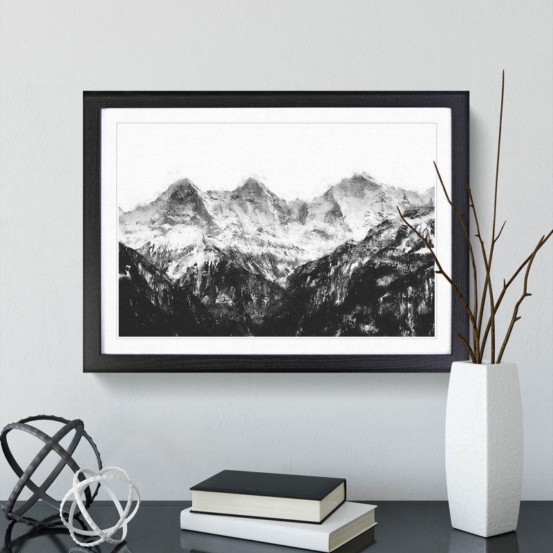 Mountain In Switzerland - Single Picture Frame Print on MDF, Black Framed, 62cm H x 87cm W x 2cm D