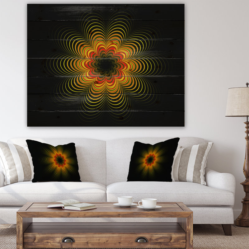 «Psychedelic Yellow Fractal Flower», impression, H 15 po x l 20 po x P 1 po, Bois