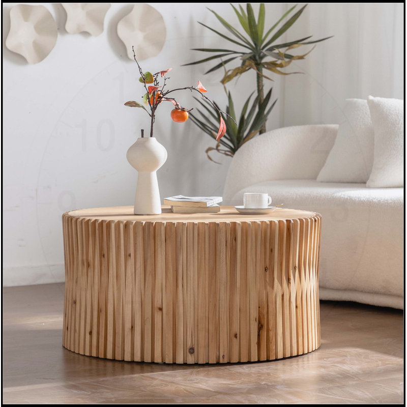 Table basse cylindrique de 31,5 pouces à la mode rétro avec relief à texture verticale, parfaite pour le salon, le bureau et la salle à manger