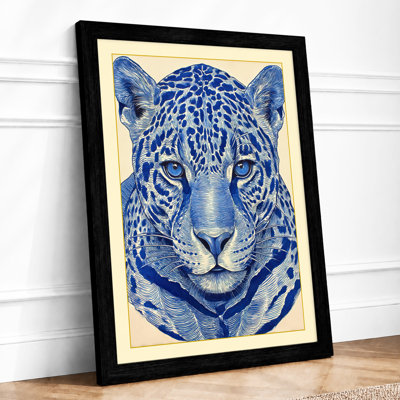 Leopard in Blue Modern 1 Piece Single Picture Frame Wall Art