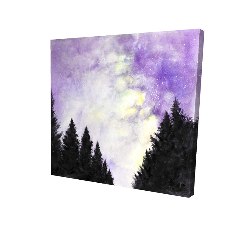 Toile mauve avec ciel étoilé | Décor de paysages d'arbres mauves