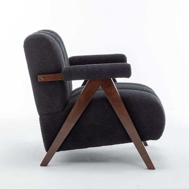 Dormon Upholstered Boucle  Armchair with Solid Wood Legs, Black