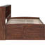 Lit double en bois brun antique pleine grandeur avec 4 tiroirs, 2 armoires et armoires de rangement intégrées, tiroirs intégrés