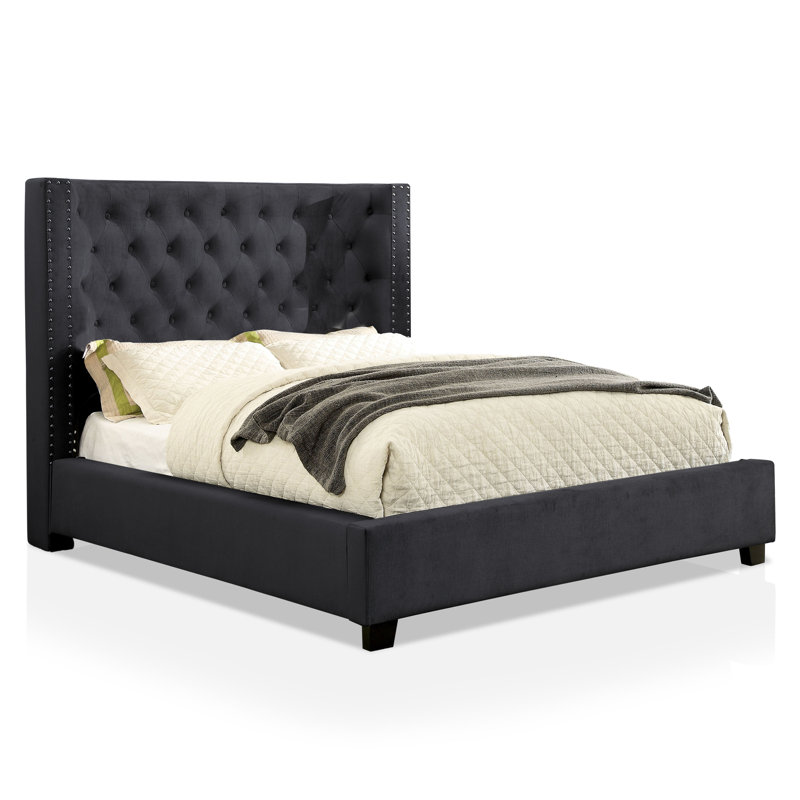 Egista Upholstered Wingback Bed, Dark Gray, Queen