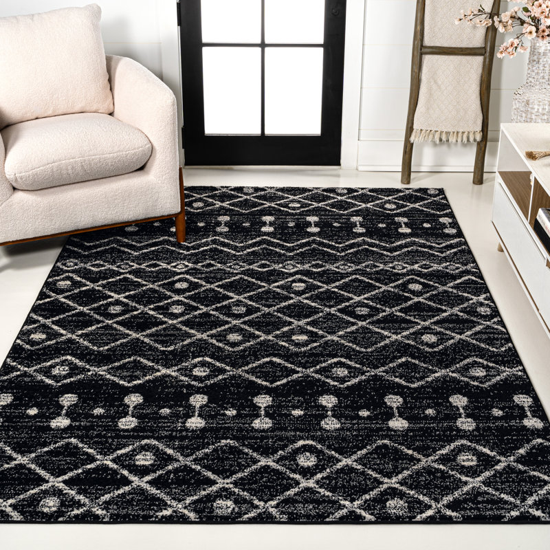 Tapis noir / crème Kerana Moroccan Beni Souk, Rectangle 7 pi 9 po x 10 pi