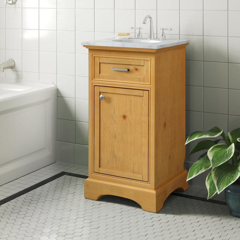 Hermes 19'' Single Bathroom Vanity with Carrara Marble Top, Natural Wood