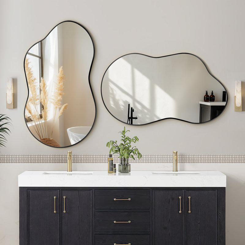 Cloud Shaped Metal Wall Mirror Sets, Black, 36" x 20"