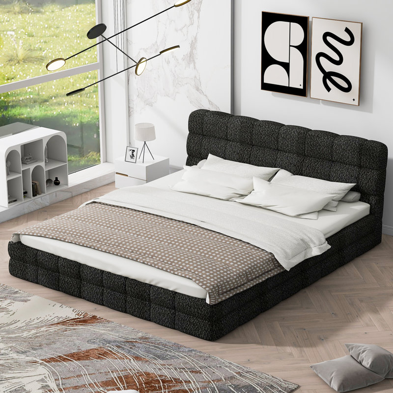 Queen Size Upholstered Platform Bed, Black