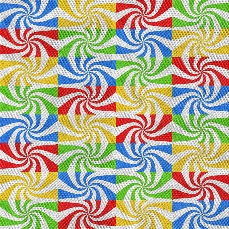 Tapis rouge/bleu/vert à motif, Carré 3 pi