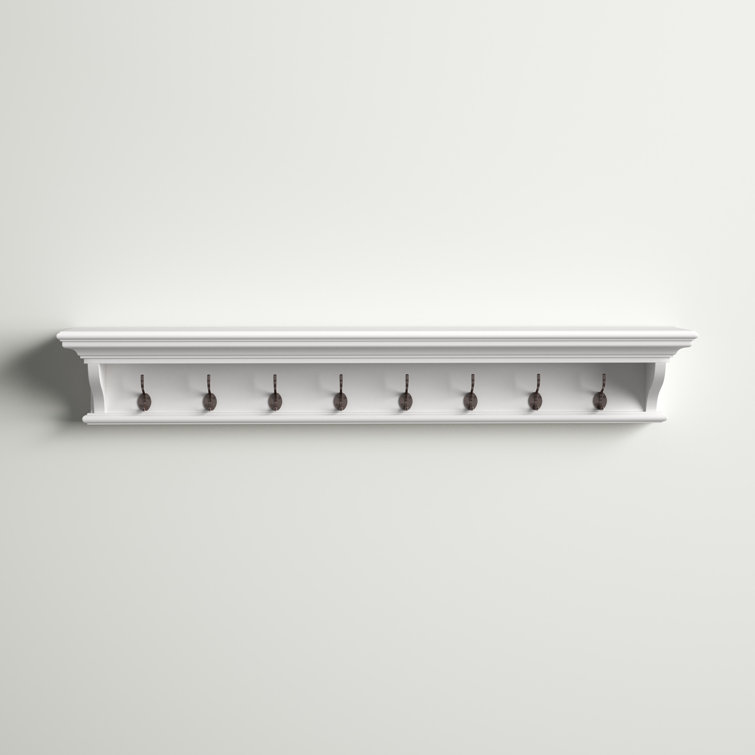 Angellique Solid Wood 8 - Hook Wall Mounted Coat Rack in Classic White Lark Manor