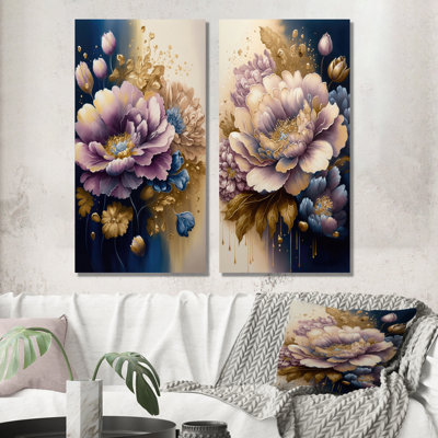 " Purple And Blue Watercolor Flowers " 2 - Pieces
