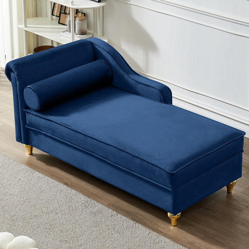 Chaise longue rembourrée Gaurik, Velours bleu marine