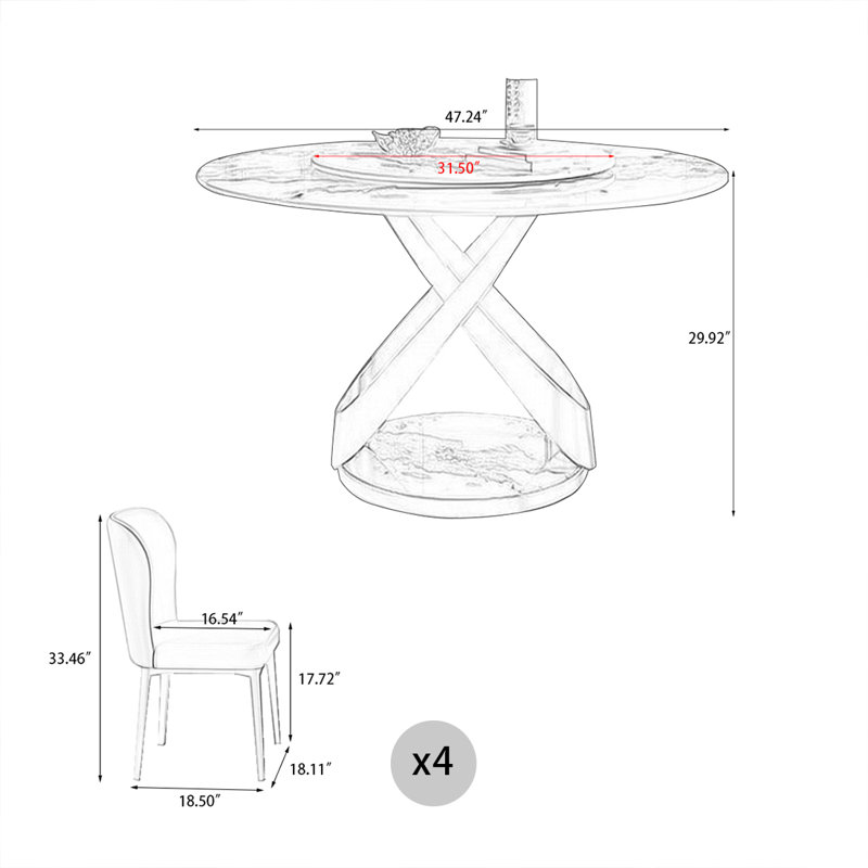 Ensemble de table de salle à manger Wymore 4 pièces Moran, H 29,92 po x l 47,24 po x P 47,24 po