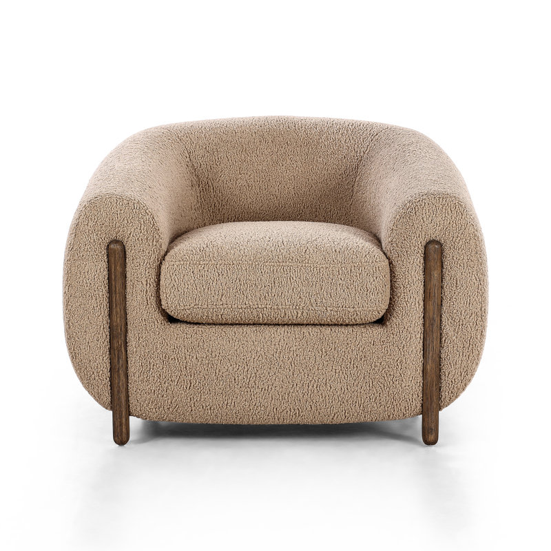 Lyla 38" W Polyester Blend Barrel Chair, Sheepskin Camel Sherpa