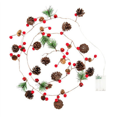 6' Pinecone and Pine Needle Rattan String Light with Metal Bells and 20 LED Lights