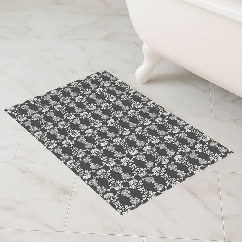 Pia Decorative Bath Mat, Single - 34" L x 21" W, Charcoal Floral
