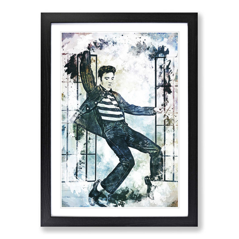 Elvis Presley Dancing in Abstract - Picture Frame Painting Print on MDF, 65cm H x 48cm W x 2cm D, Black Framed