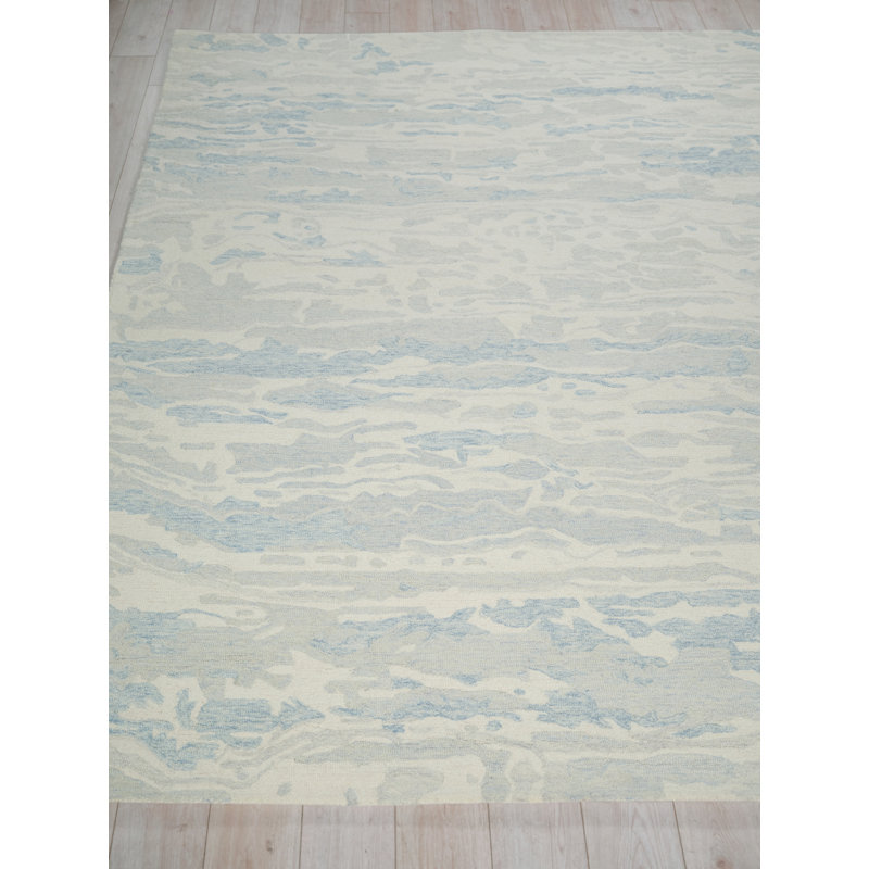 Cortero Hand Tufted Wool Abstract Area Rug in Light Blue/Ivory, Rectangle 10' x 14'