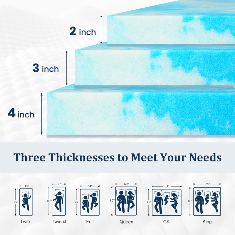 Surmatelas en gel viscoélastique 3 "Molley, Très grand simple, 3"