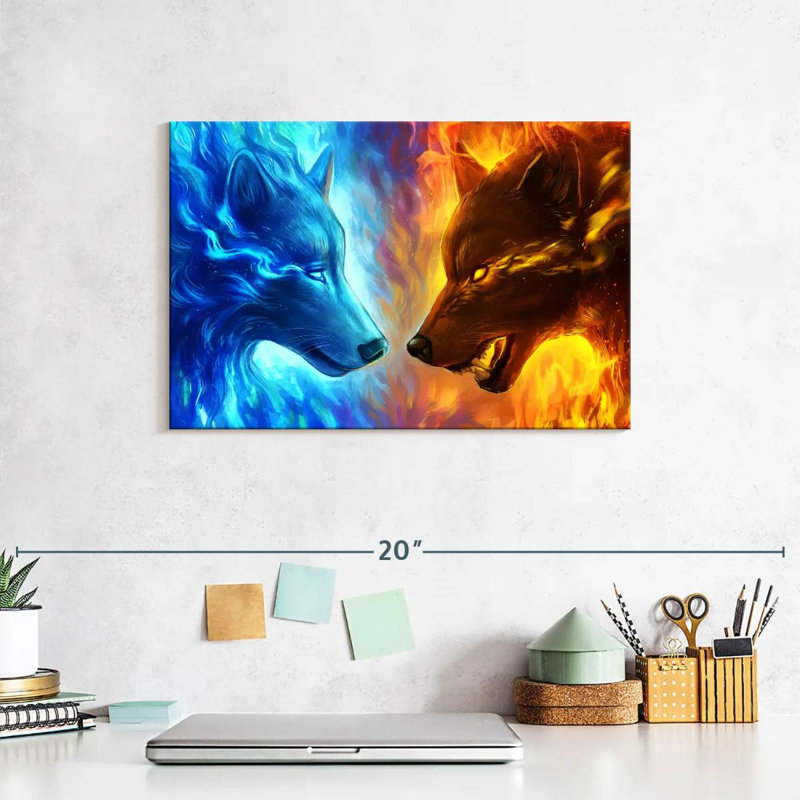 Brampt Fire And Ice Wolves, 8" H x 12" W