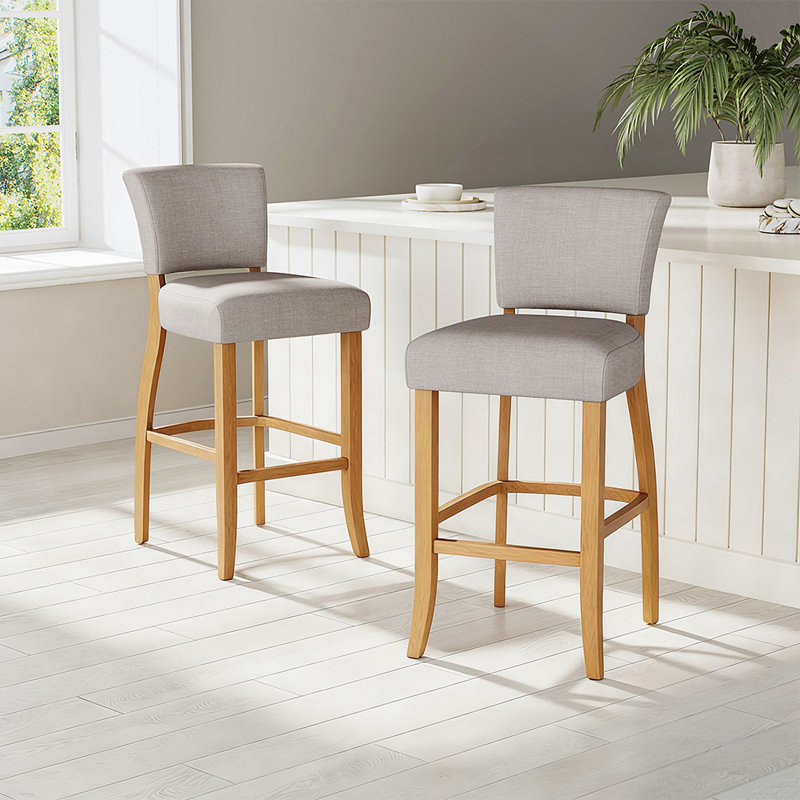 Upholstered Counter Stool with Solid Wood Frame, Beige
