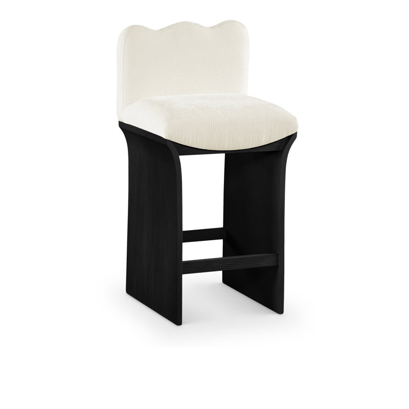 Tabouret de comptoir Shaw Cassady, Noir, Tissu chenille crème