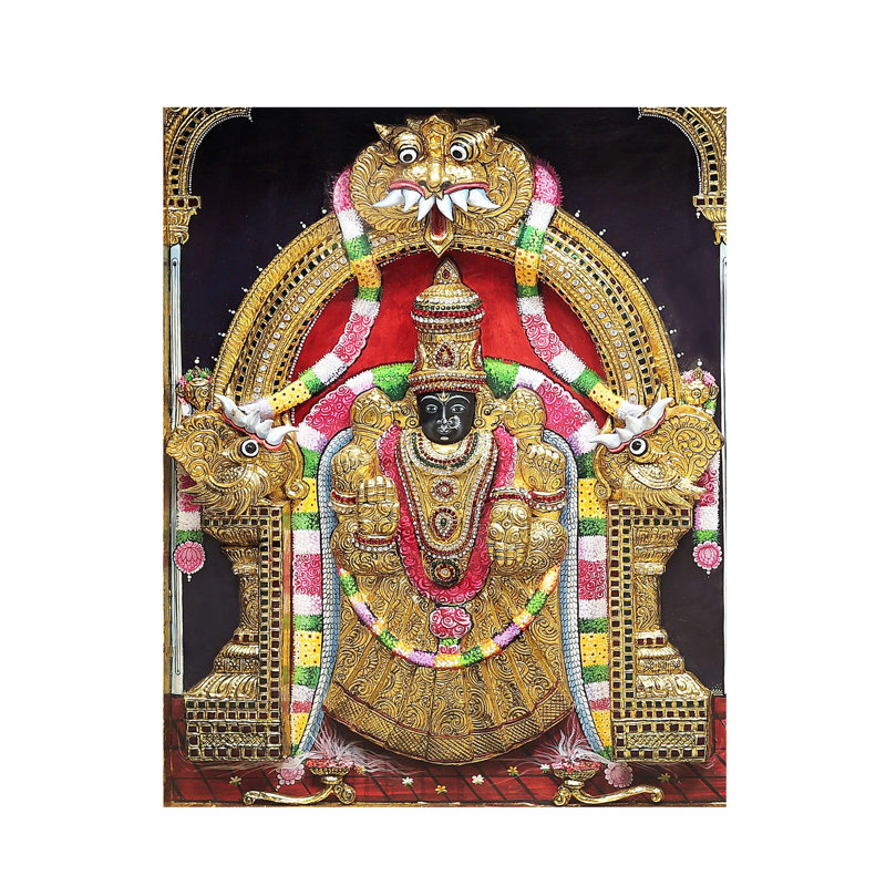 Lord Venkateswara comme Balaji à Tirupati avec la déesse Lakshmi | Couleurs traditionnelles | Structure en bois de teck