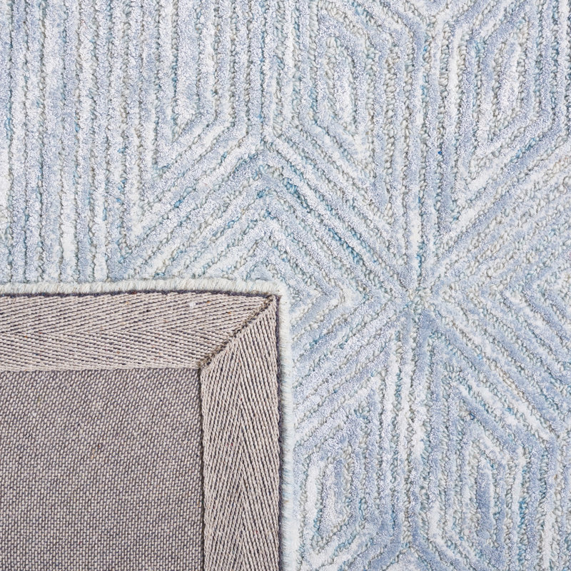Galdamez Hand Tufted Viscose/Wool/Cotton Geometric Rug in Gray/Blue, Rectangle 5' x 8'