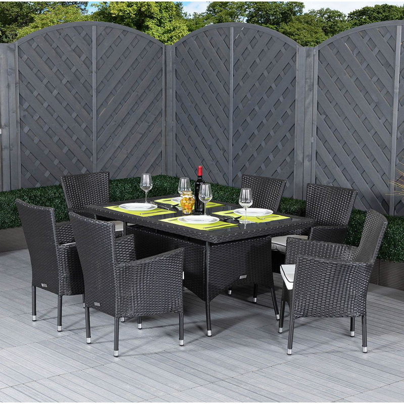 Felder 6 - Person Patio Dining Set Umbrella Hole Included Rectangular Table with Cushions Included