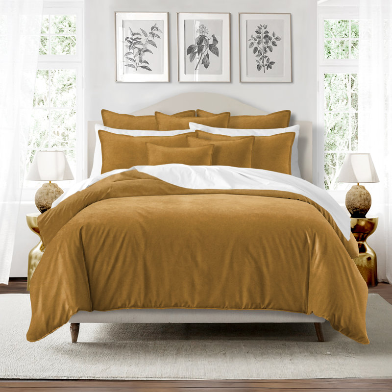 Cascade Velvet Solid Colour  Comforter Set 8 Piece, King Comforter + 7 Additional Pieces, Yellow