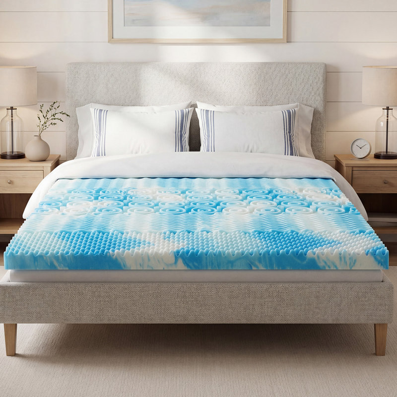 Molley 3"in Memory Foam Mattress Topper 5-Zone Pressure Relief Support Pad,Queen,Blue, 3", Queen