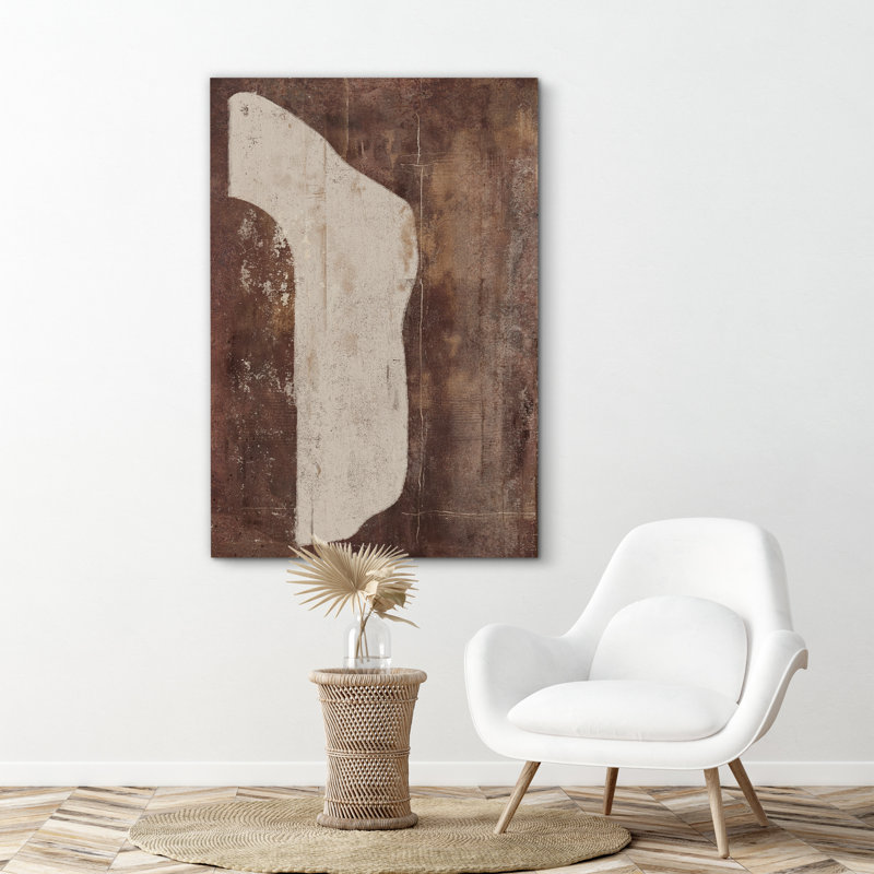 Style Mid-Century brun foncé, formes abstraites neutres, grand cadre rustique, décor minimaliste M25, Toile tendue