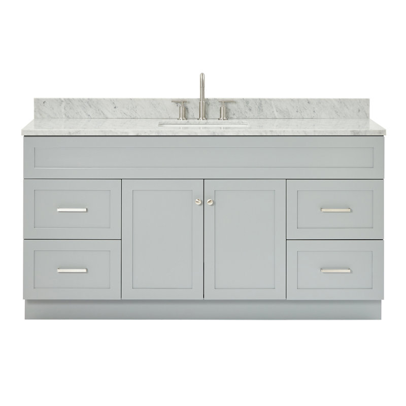 Partham 67'' Single Bathroom Vanity with Carrara Marble Top, Gray