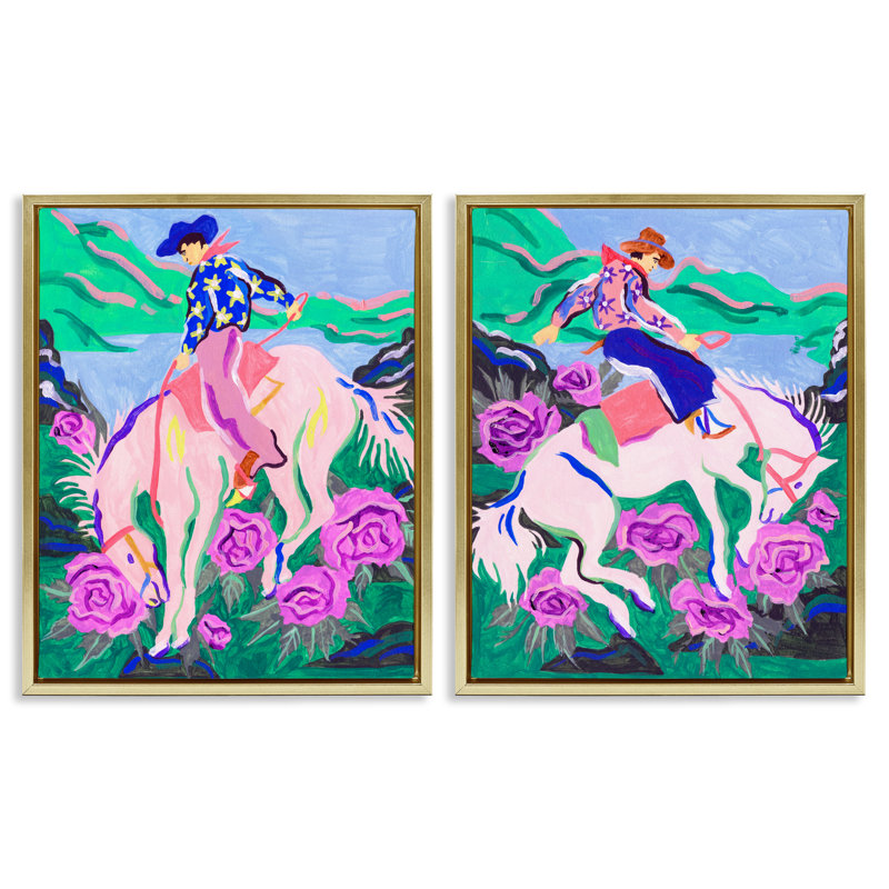  Ensemble de 2 toiles flottantes encadrées "Vivid Eleving Cowboys" par Melissa Wang, H 21 po x l 17 po