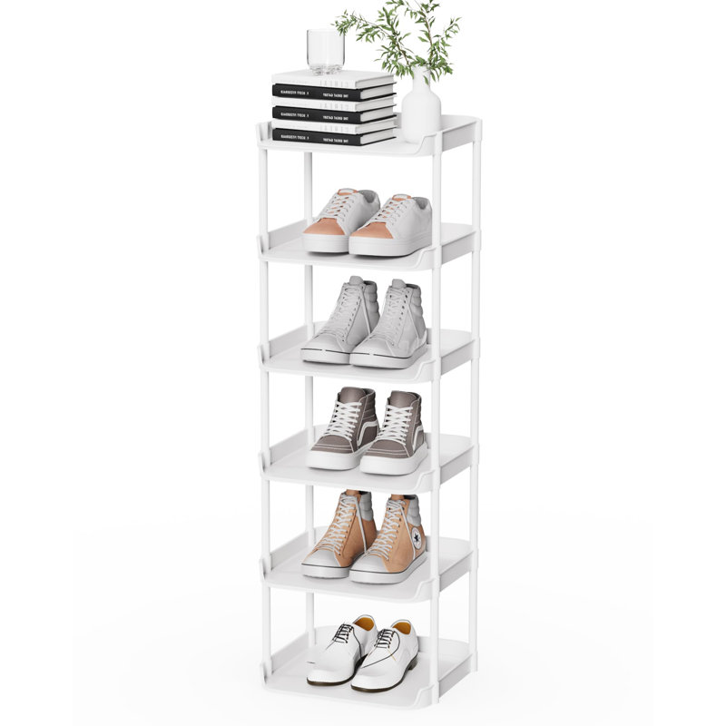 Étagère à chaussures étroite à 6 niveaux pour chaussures, 35" H x 11" W x 10.23" D, Blanc