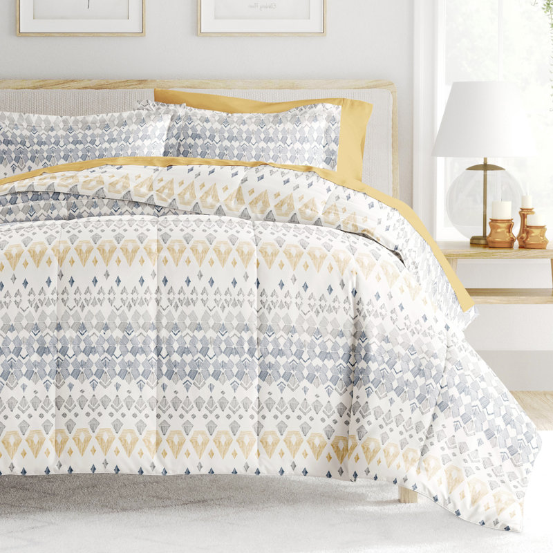 7 Piece Bedding Set - Comforter and Sheet Set, California King Comforter + 1 Additional Piece, Motif géométrique gris