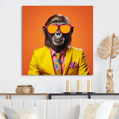 Yellow And Orange Suited Up Monkey - Monkey Animal Wall Decor