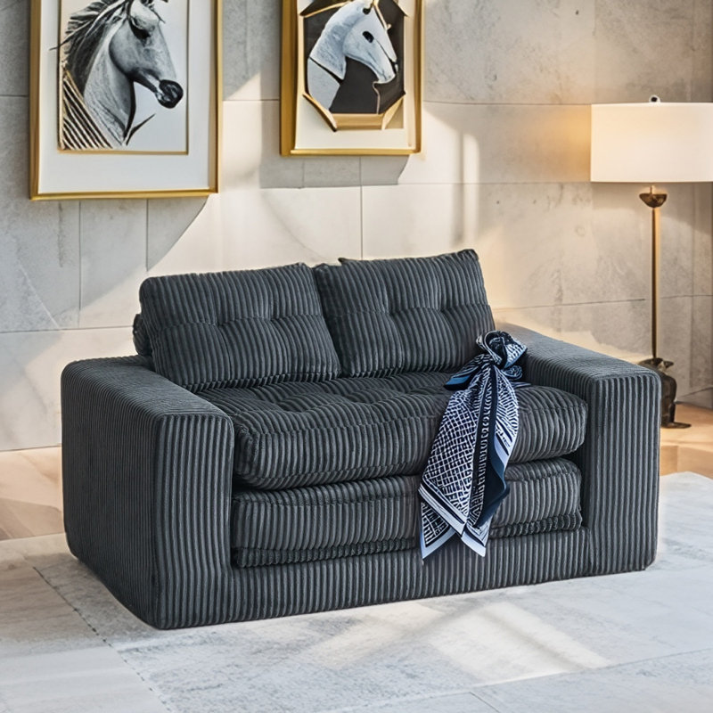 Canapé-lit avec mousse à mémoire de forme et sans assemblage Boneless, Noir, 26" H x 55.1" W x 33.5" D
