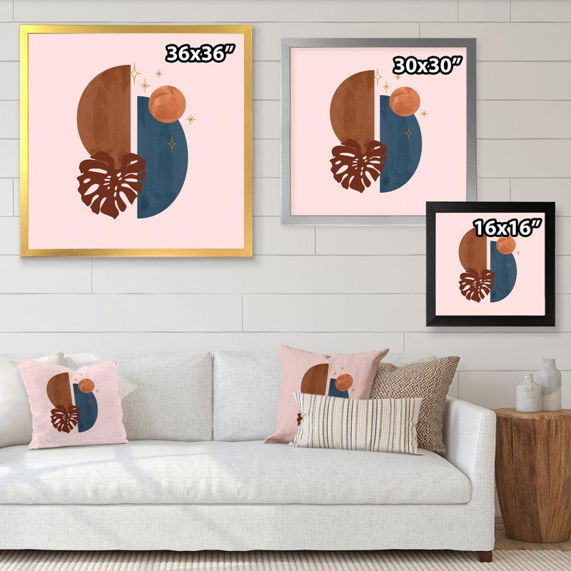 Abstrait organique avec feuille tropicale sur rose IV - Impression sur toile tropicale, H 30 po x l 30 po x P 1 po
