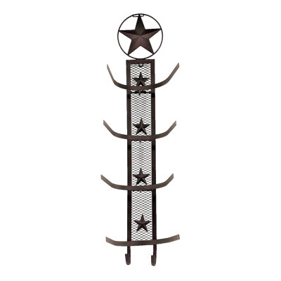 Porte-chapeau mural en métal rustique Western avec motif étoile et 4 crochets