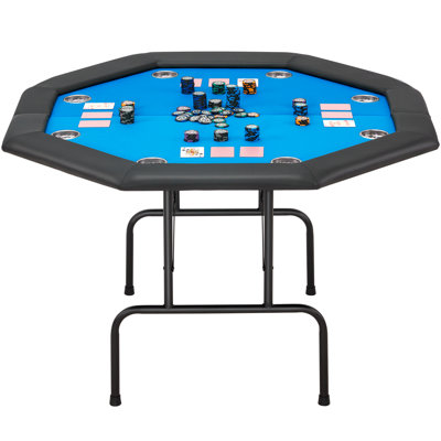 Game Poker Table W/Stainless Steel Cup Holder Casino Leisure Table, Top Texas Hold''em Poker Table For 8 Player W/Leg, Felt -  AVAWING, KEAG001BU-1-V1-WF